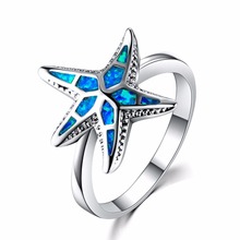 Fashion Blue Fire Opal Starfish Rings 100% 925 Sterling Silver Rings For Women Jewelry Gifts 2018 2024 - buy cheap