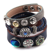 New Arrival Metal Button With Rhinestone Epoxy Bracelets For Women Leather Wrap Bracelet 3pc set 2024 - buy cheap