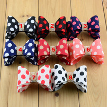 3.2" Newborn Luxe Dot Hair Bows 8colors Handmade Hard Satin Bowknot with rhinestone button For girls Hair Accessories 2024 - buy cheap