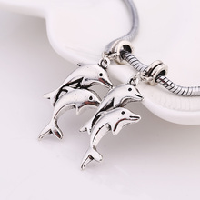 Vintage Silver Metal Animal Dolphins Charms Fit Pandora DIY Zinc Alloy Big Hole Animal Dolphins Beads for Jewelry 10pcs BA1031 2024 - buy cheap