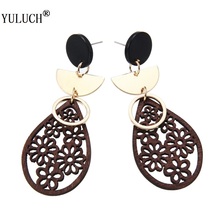 YULUCH Wood Earrings Drop Shape Hollow Alloy  Earrings Ethnic Style For Fashion Jewelry For Woman Girls Party  Wedding gifts 2024 - buy cheap