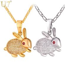 U7 2018 New Little Rabbit Women Necklace Funny Gift Gold/Silver Color Cubic Zirconia Jewelry Cute Animal Pendant & Chain P1064 2024 - buy cheap