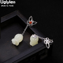 Uglyless Real 925 Sterling Silver Handmade Hollow Butterfly Earrings Lily of the Valley Jade Earrings for Women Floral Brincos 2024 - buy cheap
