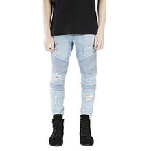 2018 hop Homens Calça Jeans masculina Casual Denim angustiado calças Magros das calças de Brim dos homens Marca de jeans Motociclista rocha magro jeans rasgado homme 2024 - compre barato