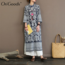 OriGoods Vintage Print Women Dress Chinese style Cotton and Linen Long Dress 2019 Spring New Printed Summer Dress Robe A416 2024 - buy cheap