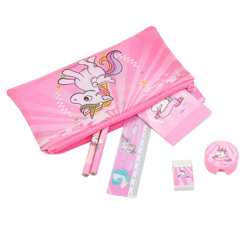 HAMISS 1Set Cartoon Unicorn Pencil Case for Girls Cute Stationery Set Pen Bag with Ruler Eraser Kids Gift Office School Supplies 