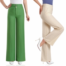 Pantalones rectos de pierna ancha para mujer, pantalón de cintura alta, informal, a la moda, de talla grande 2024 - compra barato