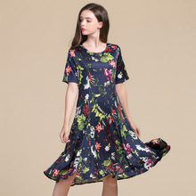 Summer Women Dress 100% Real Silk Dress Short Sleeve Mid-calf O-neck Mid-waist Silk Knitting Loose Dress 2024 - buy cheap
