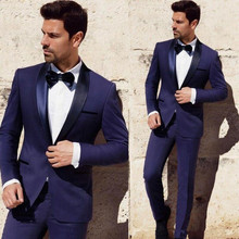 Novo Estilo Azul Marinho Noivo Smoking Xaile Lapela de Cetim Padrinhos Homens Ternos de Casamento Melhor Homem 2 peças (Jaqueta + calça + Gravata) c542 2024 - compre barato