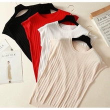 Camiseta de mujer suelta fina de seda de hielo suave manga corta tejida Tops Casual Camisa sólida 2024 - compra barato