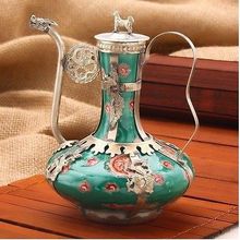 Ancient Exquisite Antique Tibet Silver Green Porcelain "good health" Word Teapot decoration Tibetan Silver word Wholesal 2024 - buy cheap