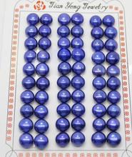 30 pares genuíno 7-8mm botão pérola azul para decisão brinco meio perfurado contas 2024 - compre barato