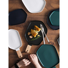 ceramic dinner plates creative Matte white green black under glazed wooden handle steak plate Europe simple style ins popular 2024 - buy cheap