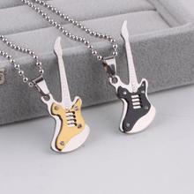 Black gold Stereo carving Guitar pendant necklaces bead chain men 316L Stainless Steel necklace wholesale 2024 - buy cheap
