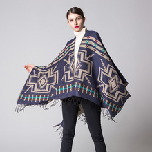 Mujer estilo étnico Retro patrón geométrico Poncho bufanda chal viaje cálido manta bufanda Pashmina mujer capa envoltura 2024 - compra barato