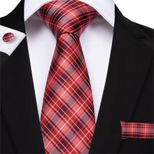 DiBanGu Classic Red Plaid Tie 100% Silk Striped Ties 160cm Necktie Hanky Cufflinks Tie for Men Business Wedding Tie Set MJ-7515 2024 - buy cheap