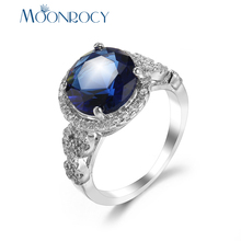 MOONROCY Silver Color Cubic Zirconia Round CZ Blue Crystal Wedding Rings for Women Girls Gift Drop Shipping Jewelry Wholesale 2024 - buy cheap