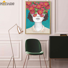 Vogue pôsteres nórdicos, pôster e impressões florais para parede, retrato para meninas, arte e pintura em tela para sala de estar, decoração de casa escandinavo 2024 - compre barato