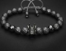 one piece popular black micro pave CZ crown pendant round black crystal beads handmade bracelet xyb151 2024 - buy cheap