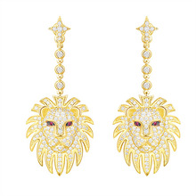 SLJELY 925 Sterling Silver Luxury Gold Color Zircon CZ Lion Head Drop Earrings Women 2018 New collection Egyptian Fine Jewelry 2024 - buy cheap