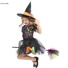 Meninas Halloween Gothic Sorceress Bruxa Trajes Crianças Crianças Mágico Cosplays Purim Carnaval Stage jogar vestido de festa de Máscaras 2024 - compre barato