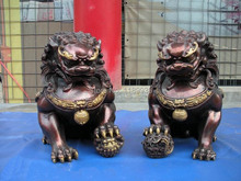 China vermelho bronze clássico palácio talismã mal fu foo cão guardião leão par 2024 - compre barato