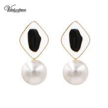 Vodeshanliwen New Simulated pearl Stud Earrings 2019 Trendy Geometric enamel Earrings For Women Wedding Jewelry gift wholesale 2024 - buy cheap
