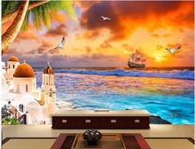 Custom mural 3d photo wallpaper Sunset glow seaside architecture home decor painting 3d wall murals wallpaper for walls 3 d 2024 - buy cheap