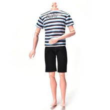 2Pcs/Set Summer New Fashion Striped Print Shirt Black Short Pants For   Ken Accessories Handmade Casual Cool Dool Suit 2024 - buy cheap