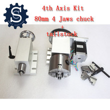 cnc router 80mm 4th aixs with 4 Jaws chuck + tailstock rotational rotary axis for cnc engraving machine 2024 - buy cheap