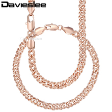 Davieslee-Conjunto de joyería para mujer, 585 oro rosa claro, pulsera, collar martillado, cadena veneciana, 5mm, LGS280 2024 - compra barato