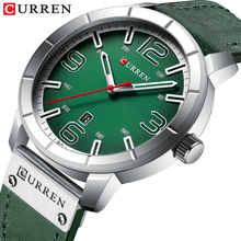 CURREN-Reloj de pulsera de cuarzo deportivo para hombre, cronógrafo de cuarzo con correa de cuero y esfera verde, diseño creativo, a la moda, resistente al agua, nuevo 2024 - compra barato