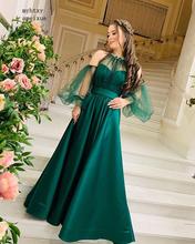 2020 Charming Green Evening Dresses Long High Neck Flowers Tulle Long Sleeve Formal Evening Party Gowns Robe De Soiree Cheap 2024 - buy cheap