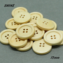 SHINE Wood Sewing Buttons Scrapbooking Round Natural 4 Holes Thin Edge 15mm 50PCs Costura Botones Decorate bottoni botoes 2024 - buy cheap