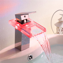 Led Glass faucet Waterfall mixer tap 1 hole water tap for bathroom basin sink 2024 - buy cheap