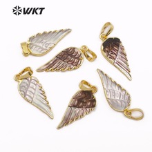 WT-JP099 WKT Unique design shell pendant gold metal with shell carved feather shape for ladies jewelry making earrings pendant 2024 - buy cheap