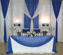 Free Shipping Pure White Wedding backdrop with royal blue swags Ice silk stage curtain 10ft x 20ft including led light 2024 - buy cheap