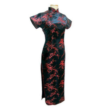 Preto vermelho chinês tradicional vestido feminino cetim de seda qipao longo cheongsam flor plus tamanho 4xl 5xl 6xl yq2089 2024 - compre barato