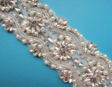 crystal bridal rhinestone pearl beaded applique trim for wedding evening dress DIY iron on WDD0057 2024 - buy cheap