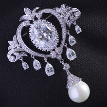 Zlxgirl Classic Crown Shape Bride Flower brooch Women Girls classic pearl Wedding Decoration Drop Corsage Pins bridal jewelry 2024 - buy cheap