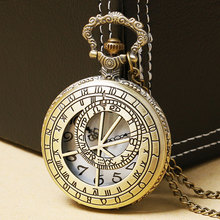 Zodiac Hollow Bronze Quartz Pendant Fob Pocket Watch With Necklace Chain Gift For Men Women 2024 - buy cheap