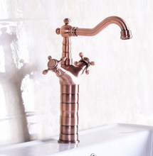 Vintage Red Copper Antique Brass Dual Cross Handles Swivel Spout Bathroom Basin Kitchen Sink Faucet Cold & Hot Mixer Tap anf128 2024 - buy cheap