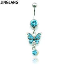 Fashion Belly Button Rings Stainless Steel Barbell Dangle 3 Color Rhinestone Butterfly Navel Body Piercing Jewelry 2024 - buy cheap