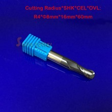 Free shipping 1pc radius=4mm hrc55 R4*16*D8*60 2 Flutes Ball nose end mill Spiral Bit Milling Tools CNC cutter Router bits 2024 - buy cheap
