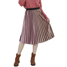 Women's Skirt 2020 Autumn Winter Pleated Skirt High Waist Patchwork Skirts For Women Velvet Pleated A Line Midi Harajuku Skirts 2024 - buy cheap