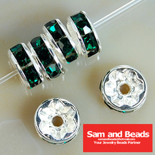Top quality ! Crystal Rhinestone Rondelle Spacer Beads Silver Free Shipping 100Pcs Wholesale Emerald 2024 - buy cheap