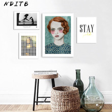 Póster abstracto de lona de chica escandinava para pared, póster nórdico de Impresión nocturna, decoración moderna para el hogar 2024 - compra barato