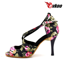 Evkoodance-sapatos de baile, sapatos latinos, material de cetim com estampa floral, salto de baile, 8.5cm, sapatos latinos para mulheres 2024 - compre barato