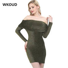 WKOUD сексуальное Клубное Ночное платье с длинным рукавом и открытыми плечами, блестящие мини-платья, облегающее платье K8047 2024 - купить недорого