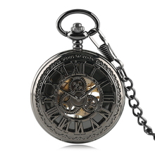 Reloj de bolsillo oco mão mecânica vento bolso relógio masculino retro padrão número romano esqueleto relógios vintage feminino 2024 - compre barato